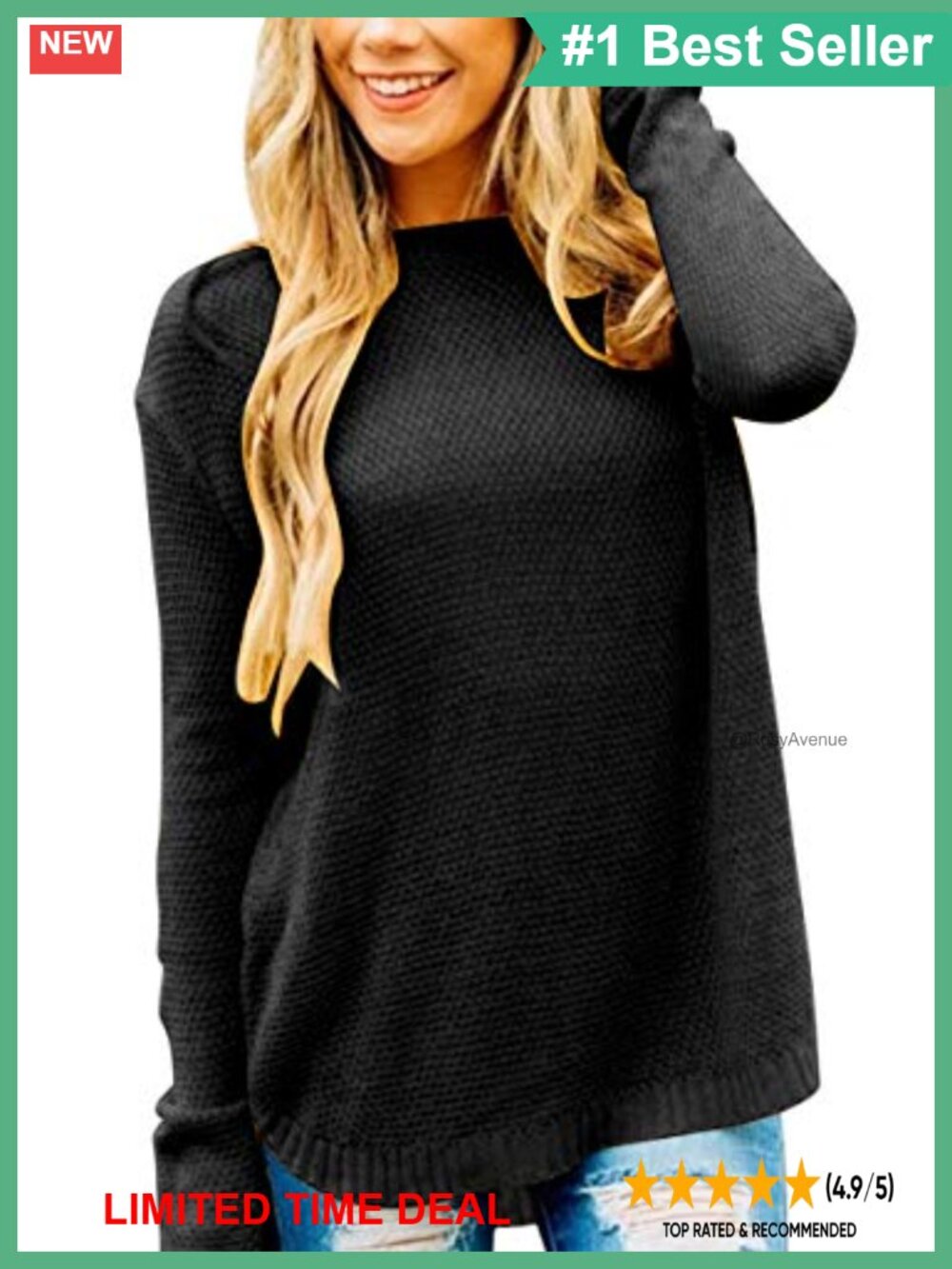 Women's Soft Stretchy Loose Fit Crew Neck Pullover Sweater